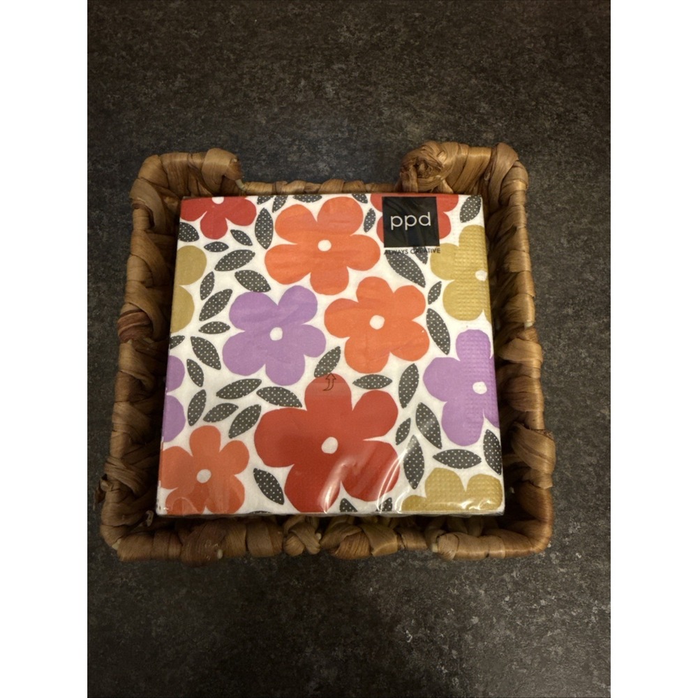 Square Cocktail Napkin Holder Seagrass & Paper Product Design Flower Napkins - Picture 2 of 8